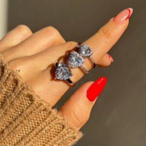 انگشتر جواهری قلب نقره ای