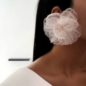 گوشواره گل پارچه ای سفید