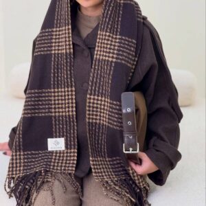 شال موهر وارداتی قهوه ای چهارخونه کد ۴۰۰