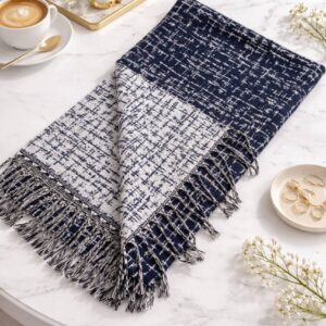 شال موهر دورو سرمه ای خطی کد ۴۰۰